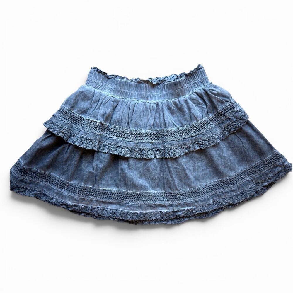 KatieJ NYC Tween Skirt Med Ruffle Mini Boho Lace Tiered Soft Stretch Cottagecore